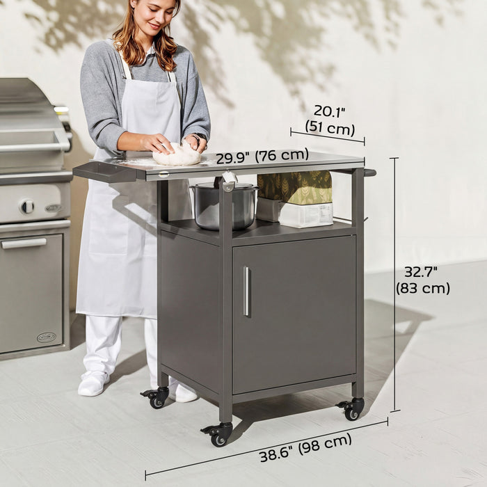 Chariot de barbecue exterieur Outsunny avec meuble, support de four a pizza avec porte-epices