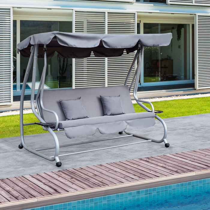Outsunny Balancoire De Jardin Robuste 3 Places Couvert Gris