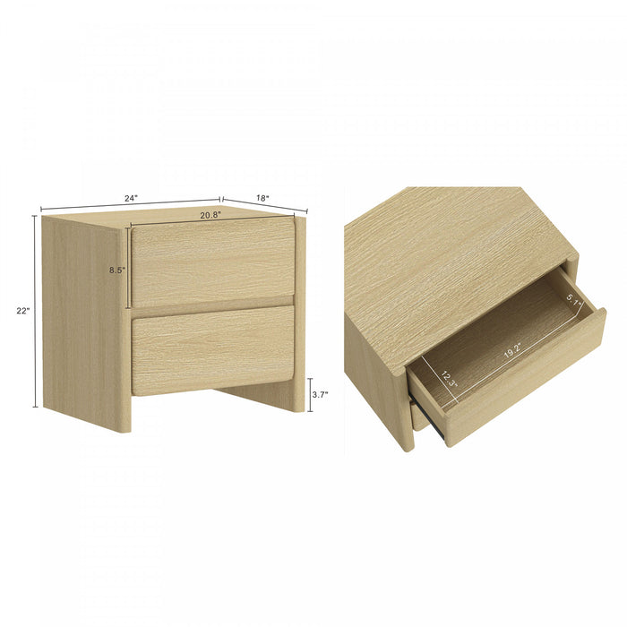 Table de nuit moderne Linda 24\" en chene naturel (2 tiroirs)