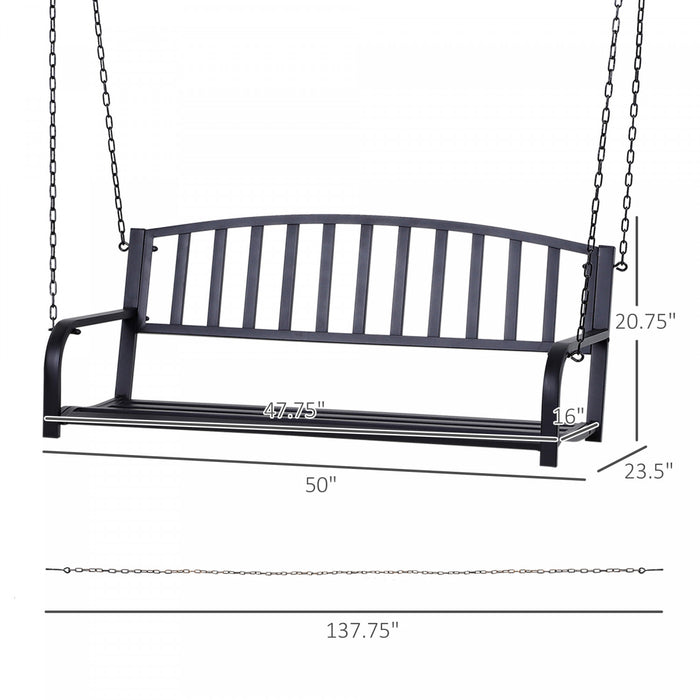 Outsunny 50\" Balancoire De Porche Banc Suspendu Chaise De Planeur D'exterieur Avec Chaine Noir