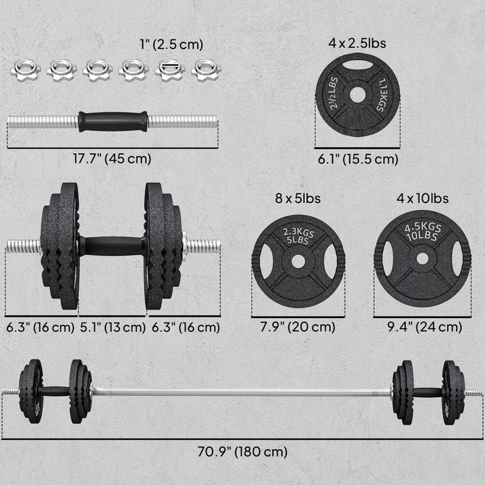 Ensemble d'halteres ajustables Soozier, 2 en 1, pour salle de sport a domicile, 51 kg