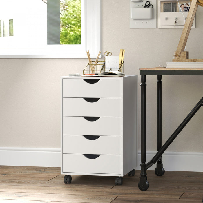 HOMCOM Classeur avec 5 Tiroirs, Roulettes, Organisateur de Rangement, Blanc
