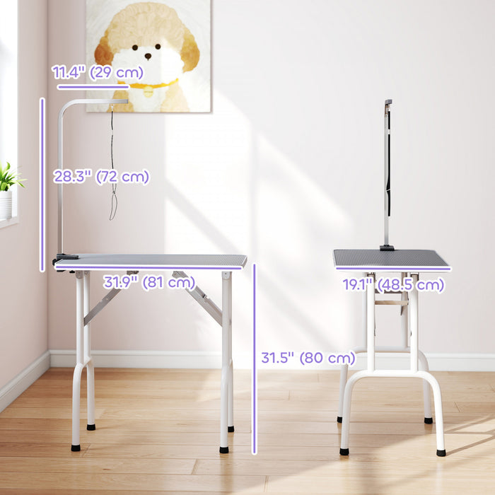 Table de Toilettage 81 cm pour Chiens et Chats de Petite et Moyenne Taille, Gris
