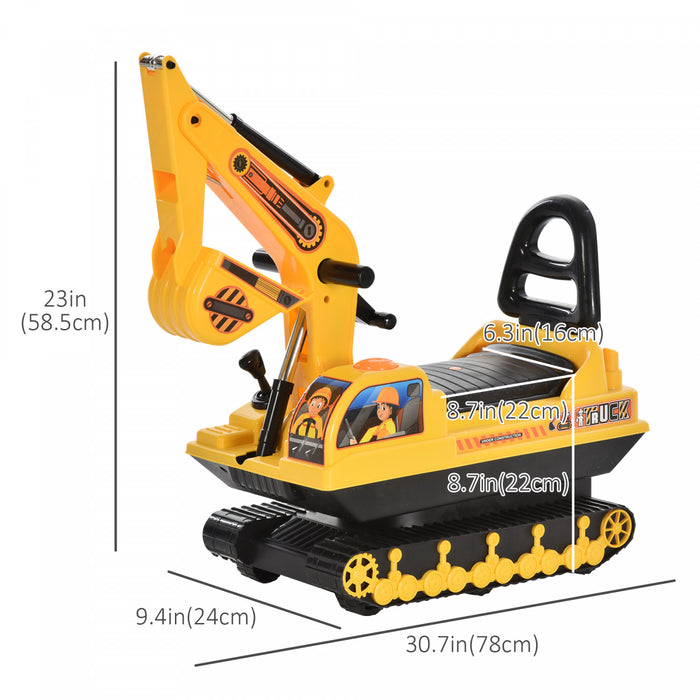 Qaba Jouet A Chevaucher Pelleteuse Tracteur Scooter Jeu De Simulation Bambin Camion De Construction Panier De Rangement Pour Fille Garcon 3ans Jaune Noir
