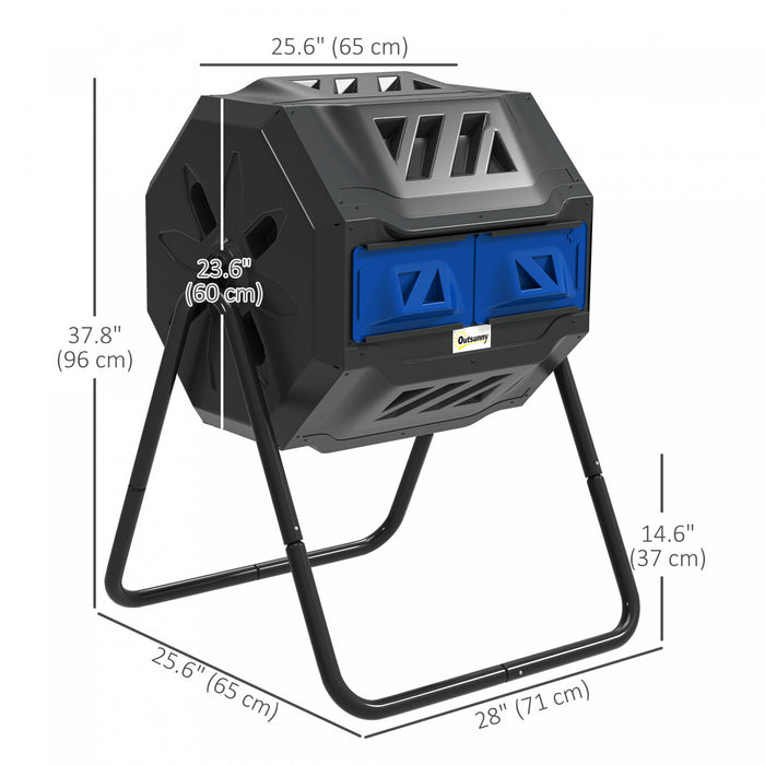 Outsunny Composteur exterieur rotatif a 360°, 43 gallons, bleu