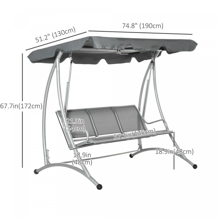 Outsunny Balancelle De Jardin Pour 3 Personnes Avec Banc De Balancoire D'exterieur A Auvent Reglable Pour Jardin Bord De Piscine Terrasse Gris