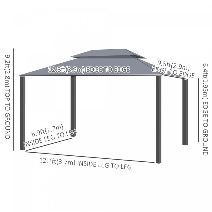 Outsunny 13' X 10' Tonnelle De Terrasse Exterieure Avec Double Toit En Polyester, Parois Laterales En Maille Ventilee Et Cadre En Aluminium Solide, Gris