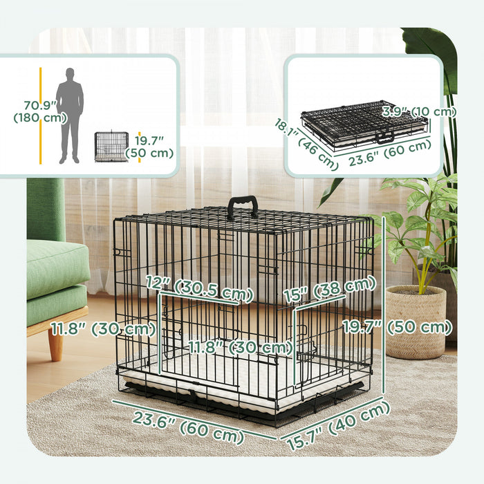 Cage pour chien 60 cm, kennel pliable en metal avec 2 portes, coussin