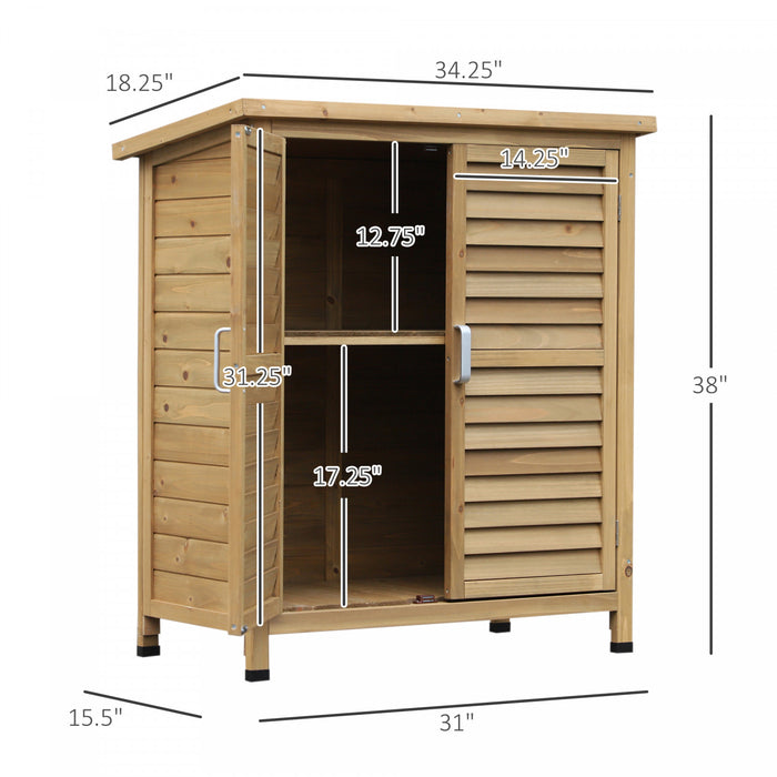 Outsunny Abri De Jardin En Bois 2 Portes Armoire De Rangement Pour Outils De Garage En Bois De Sapin Massif, 34.25\"l X 18.25\"l X 38\"h, Naturel