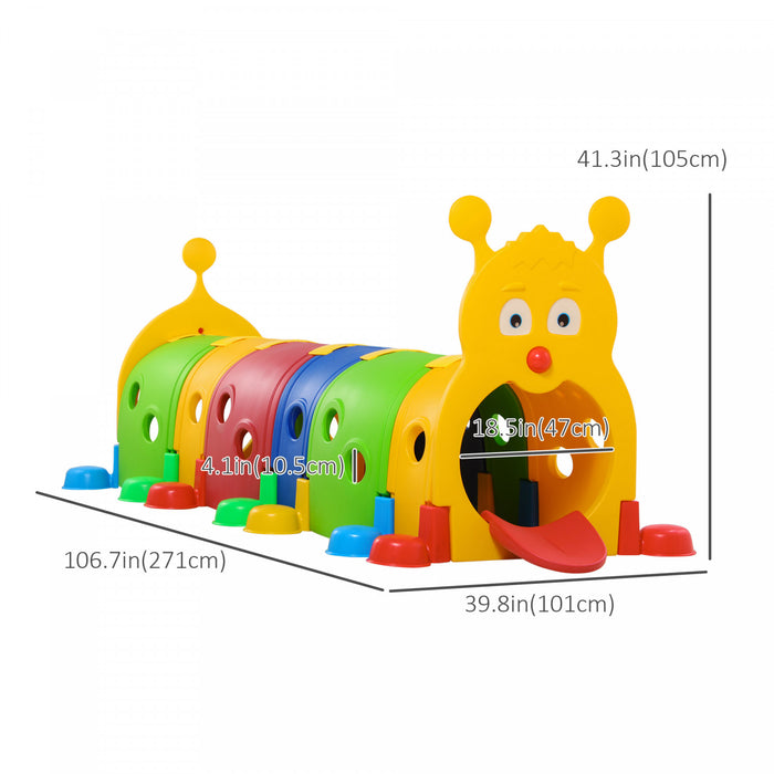Qaba Tunnel Chenille Pour Enfants, Equipement De Jeu Exterieur Et Interieur Pour Enfants De 3 A 6 Ans, 6 Sections, Pour Garderie, Ecole Maternelle, Aire De Jeux, Multicolore