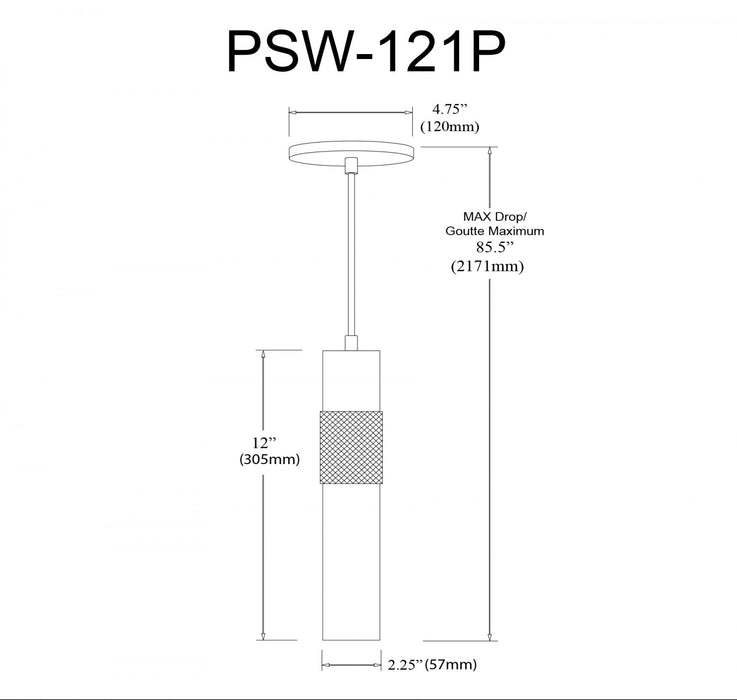 Luminaire suspendu Passwell de Dainolite avec fini noir mat et 1 ampoule