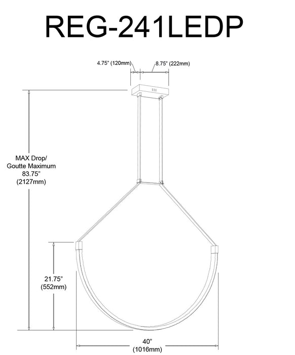 Luminaire suspendu Regan de Dainolite en silicone blanc qui diffuse la lumière, avec fini noir mat et ampoule à DEL de 50 W