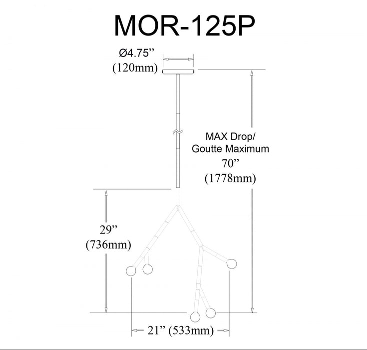 Luminaire suspendu Morgan de Dainolite avec fini laiton vieilli et 5 ampoules