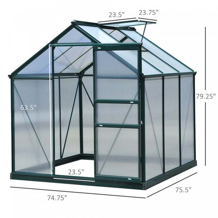 Outsunny 6'x6'x7' Entree Jardin Serre Polycarbonate Panneaux Plantes Fleur Croissance Abri Exterieur Maison Chaude Portable Cadre En Aluminium