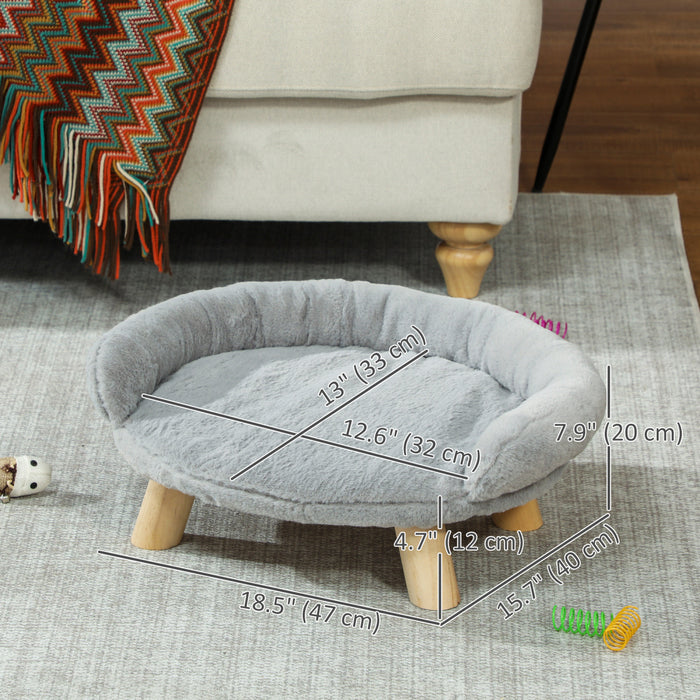 Canape Pour Chien Pawhut, Canape Pour Chat Avec Housse Lavable, Pieds En Bois, Canape Sureleve Pour Chiens Miniatures, Gris