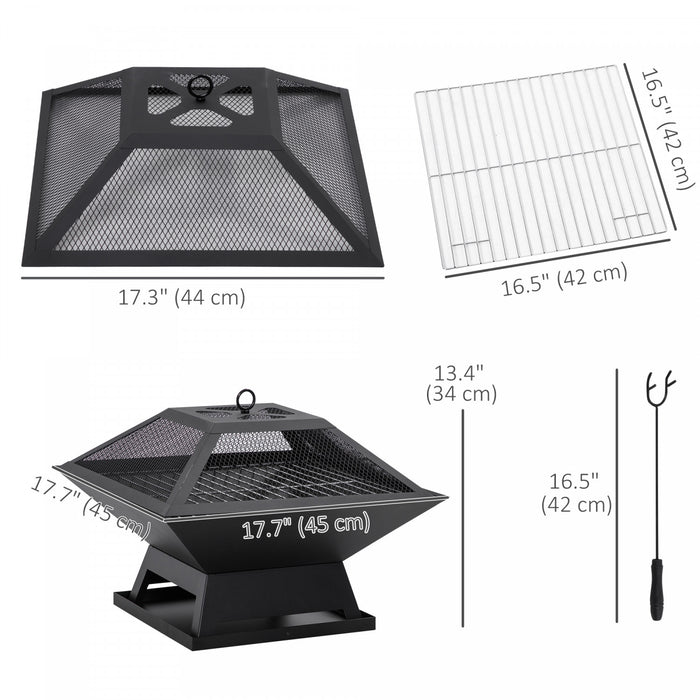 Outsunny Foyer exterieur, foyer a bois avec grill, pare-etincelles