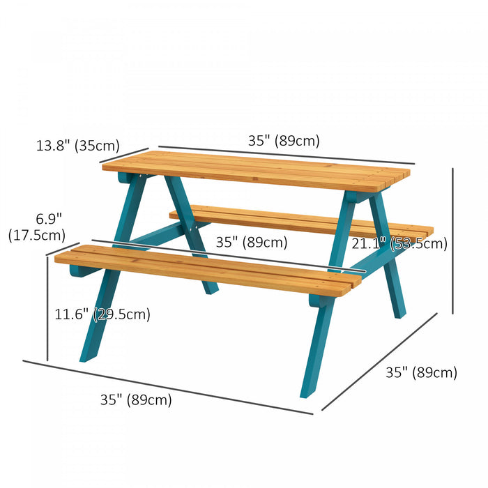 Outsunny Table De Pique-nique Pour Enfants, Ensemble Table Et Chaises En Bois Pour Enfants, Activites De Plein Air Pour Filles Et Garcons Ages De 3 A 8 Ans, Pour Jardin, Pelouse, Bois Naturel
