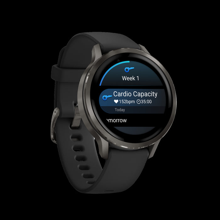 Montre connectee Garmin Venu 4 41mm Slate Black GPS - Vetements d'entrainement, frequence cardiaque, suivi du stress, suggestions d'entrainement, preparation a l'entrainement, sessions mixtes