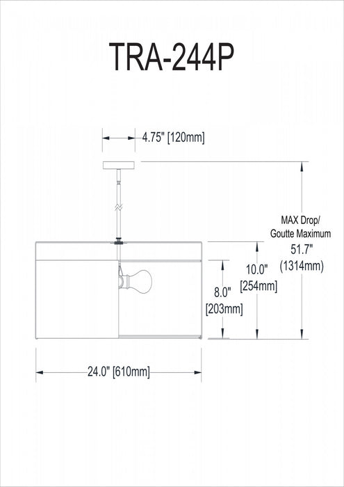 Luminaire suspendu Trapezoid de Dainolite avec abat-jour cylindrique doré et blanc qui diffuse la lumière, tissu blanc, fini doré et 4 ampoules