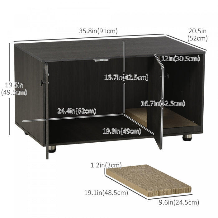 Pawhut Boitier De Litiere Pour Chat, Meuble De Toilette Cache Industriel Pour Chat, Table D'extremite Avec Double Porte Et Tapis A Gratter Pour Le Salon, La Chambre A Coucher, Le Couloir, Noir