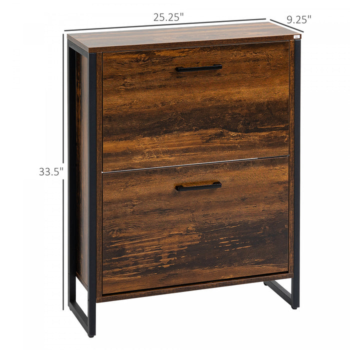 HOMCOM Armoire Chaussures Rustique 2 Portes Rabattables Etagere