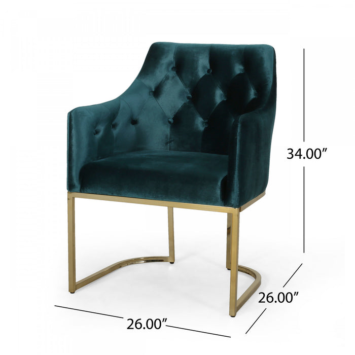 Fauteuil Club Ergonomique Jasmine Avec Revetement En Velours, Couleur Sarcelle