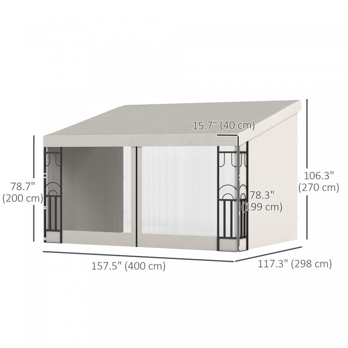 Outsunny Gazebo De Pergola Mural 10' X 13' Avec Rideaux Et Filets, Beige