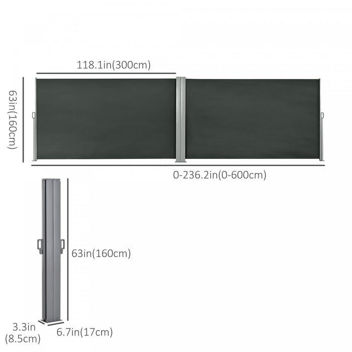 Outsunny Auvent Lateral Retractable Double 236\" X 63\" Ecran De Patio, Gris