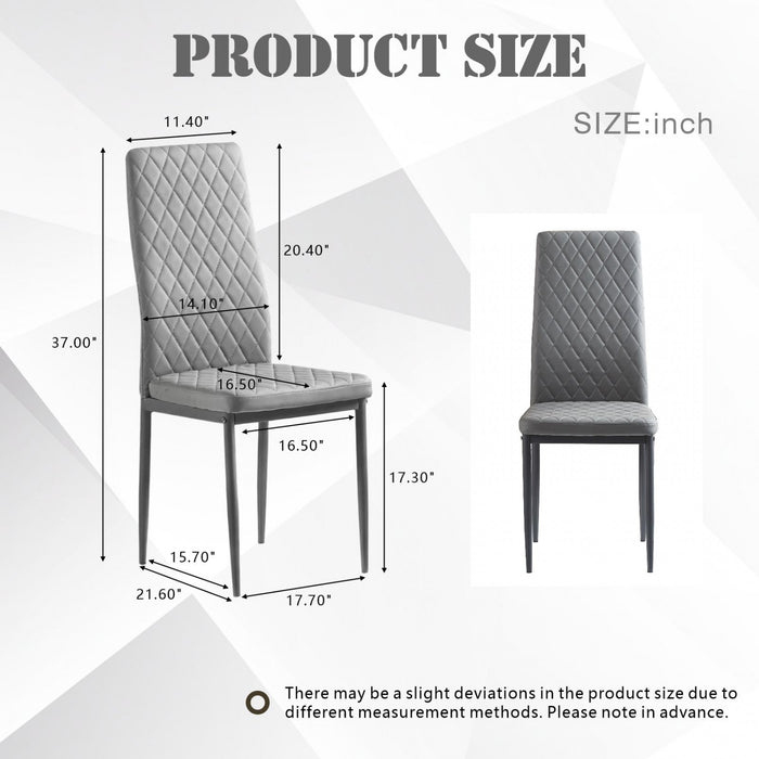 Ensemble de chaises de salle a manger modernes Ava avec motif de grille en diamant (lot de 4), cuir ignifuge et cadre en metal, gris
