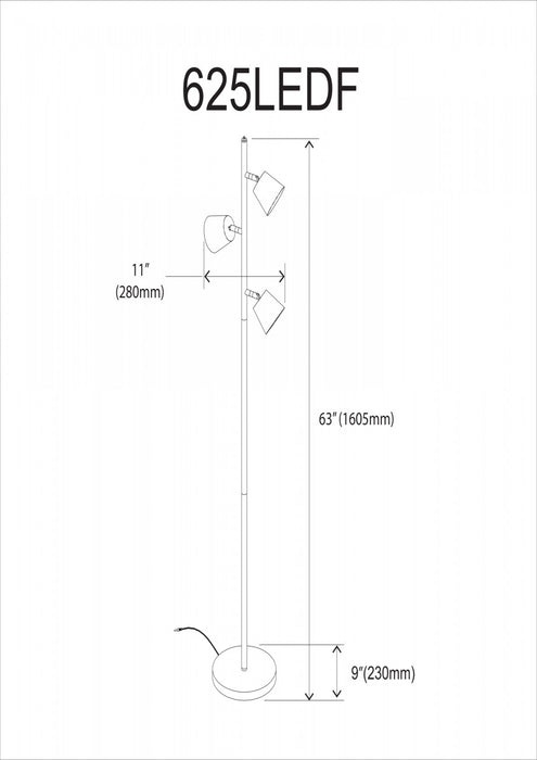 Lampe à pied Modern de Dainolite avec fini chromé satiné et 3 ampoules à DEL