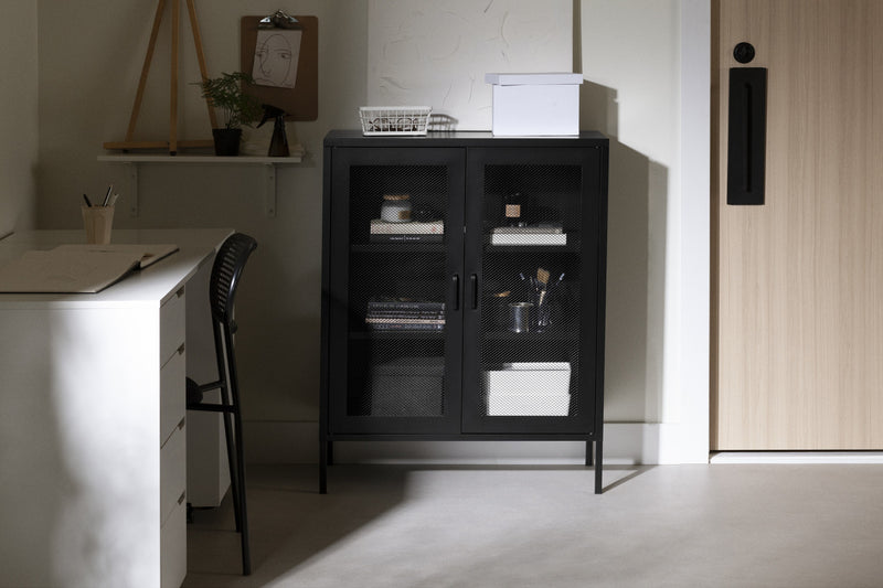 Armoire décorative Crea à 2 portes grillagées en métal - noire