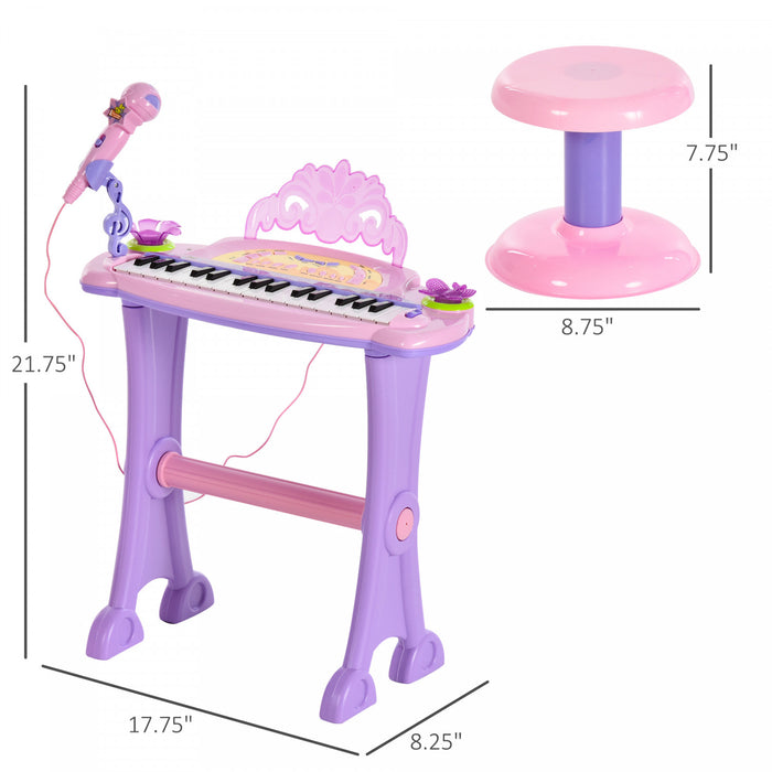 Qaba Piano Pour Enfants Instrument A Clavier Electronique Avec Microphone Et Tabouret 32 Touches Jouet Musical Orgue Cadeau Educatif Pour Enfants Rose
