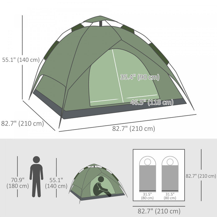 Tente De Camping Outsunny, Tente Familiale Pour 3 Personnes Avec Sac De Transport, Vert Fonce