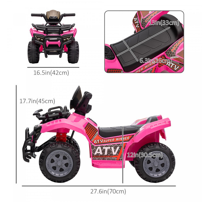 Aosom Voiture A Chevaucher 4 Roues Avec De Vrais Phares De Travail, Moto Alimentee Par Batterie 6 V Pour 18-36 Mois, Rose