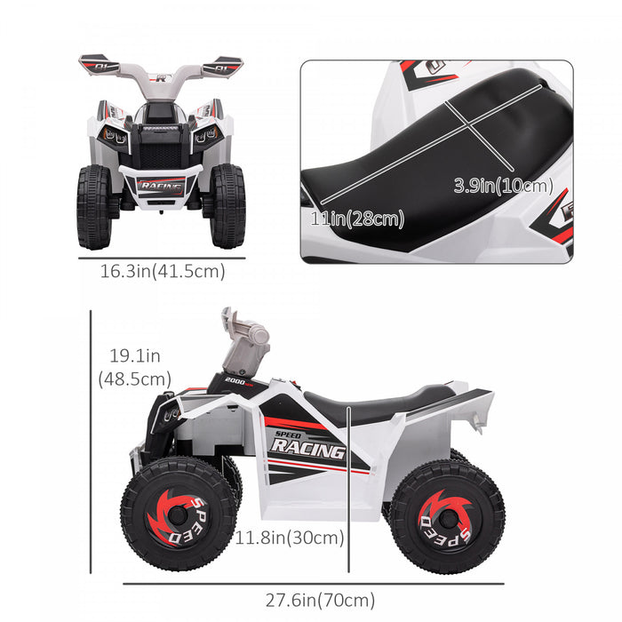 Aosom Quad 6 V Pour Enfants, Vehicule Electrique Alimente Par Batterie Pour Enfants Avec Roues Resistantes A L'usure, Pour Garcons Et Filles Ages De 18 A 36 Mois, Blanc
