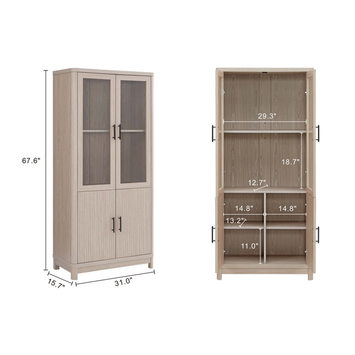 Bibliotheque armoire Jodie style mi-siecle moderne 79 cm en chene blanchi (6 etageres)