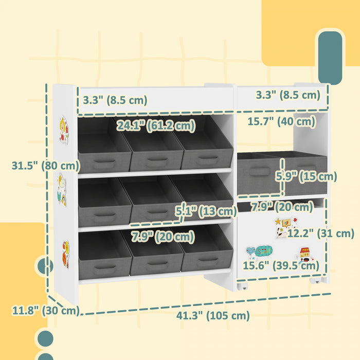 Qaba Organisateur de Jouets avec 11 Bacs en Tissu, Meuble Mobile, Blanc
