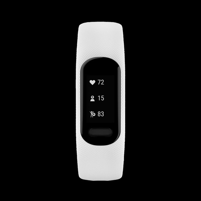 Garmin Vivosmart® 5 Montre Connectee Gps - Suivi D'activite Avec Boitier Noir Et Bracelet En Silicone Blanc