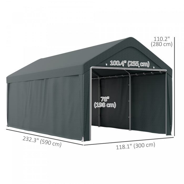 Outsunny Abri D'auto 10 X 20 Pieds, 2 Portes Enroulables, Gris Fonce