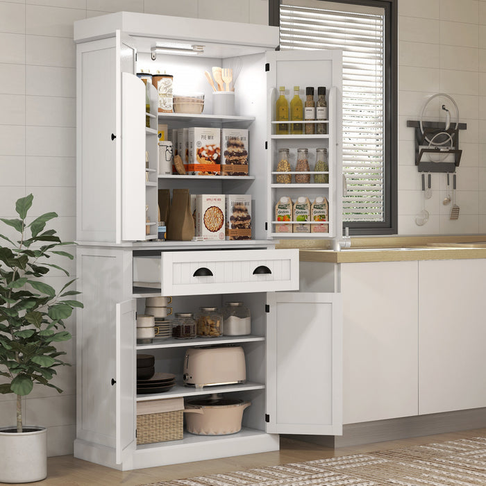 HOMCOM Armoire de cuisine avec etageres a epices et lumieres LED, blanc