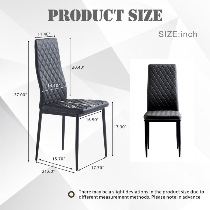 Ensemble de chaises de salle a manger modernes Ava avec motif de grille en diamant (lot de 4), cuir ignifuge et cadre en metal, noir