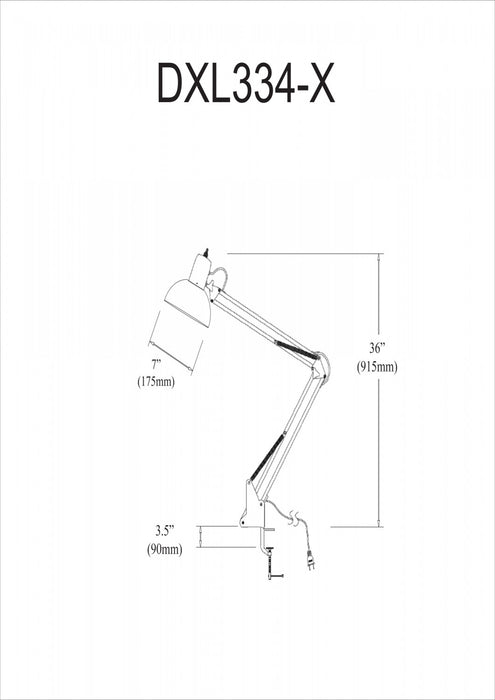 Lampe de travail de Dainolite avec pince à ressort équilibrée, portée de 36 po et fini blanc lustré