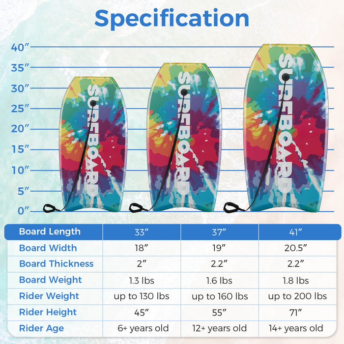 Costway 41\" Body Board Leger Avec Eps Core Xpe Deck Hdpe Fond Croissant Tail Colore