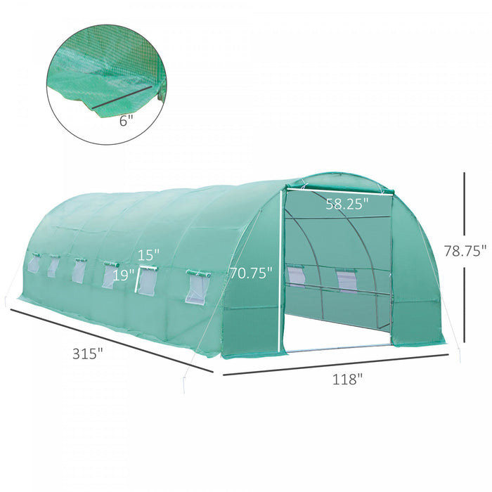 Outsunny 26,2 'x10' X 6,7' Grand Tunnel A Effet De Serre Serre De Jardin Semences De Plantes Cadre En Acier De Qualite Superieure