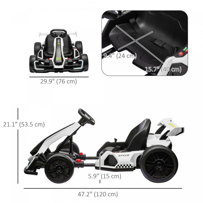 Aosom Kart Electrique 24 V 7,5 Mph Avec Siege Reglable, Blanc