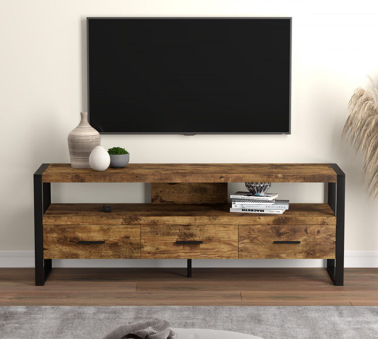Meuble pour téléviseur de 59 po en bois clair avec 3 tiroirs et 1 tablette - bois recyclé brun