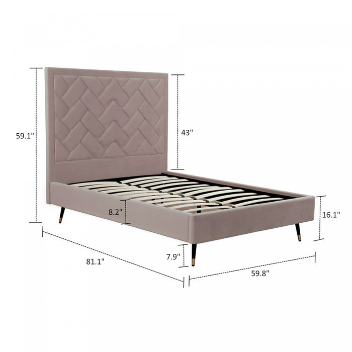 Lit double moderne Crosby en velours capitonne, coloris rose blush