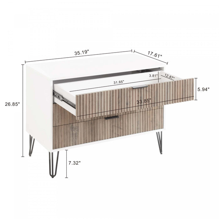 Commode moderne Dumbo 35\" a rainures, gris rustique et blanc (3 tiroirs)