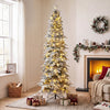 HOMCOM 7ft Prelit Flocked Christmas Tree, Downswept Hinged Xmas Tree