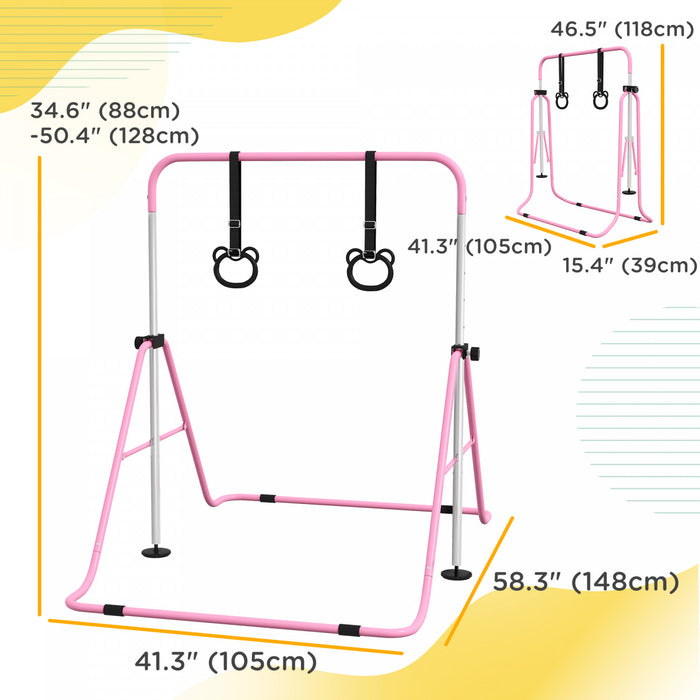Qaba Barre De Gymnastique Pour Enfants, Barre Horizontale Pliable, Rose